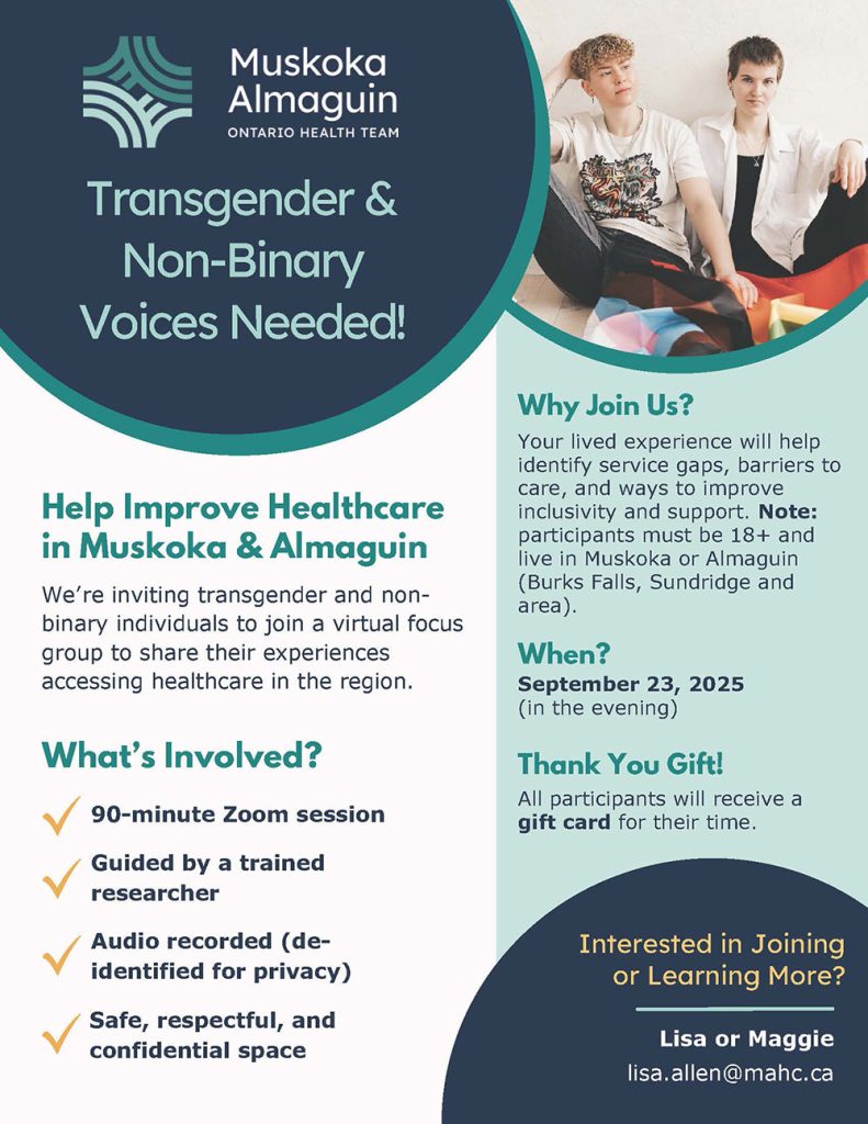 A poster that reads: Transgender and Non-Binary Voices Needed! with information on a virtual focus group. 
